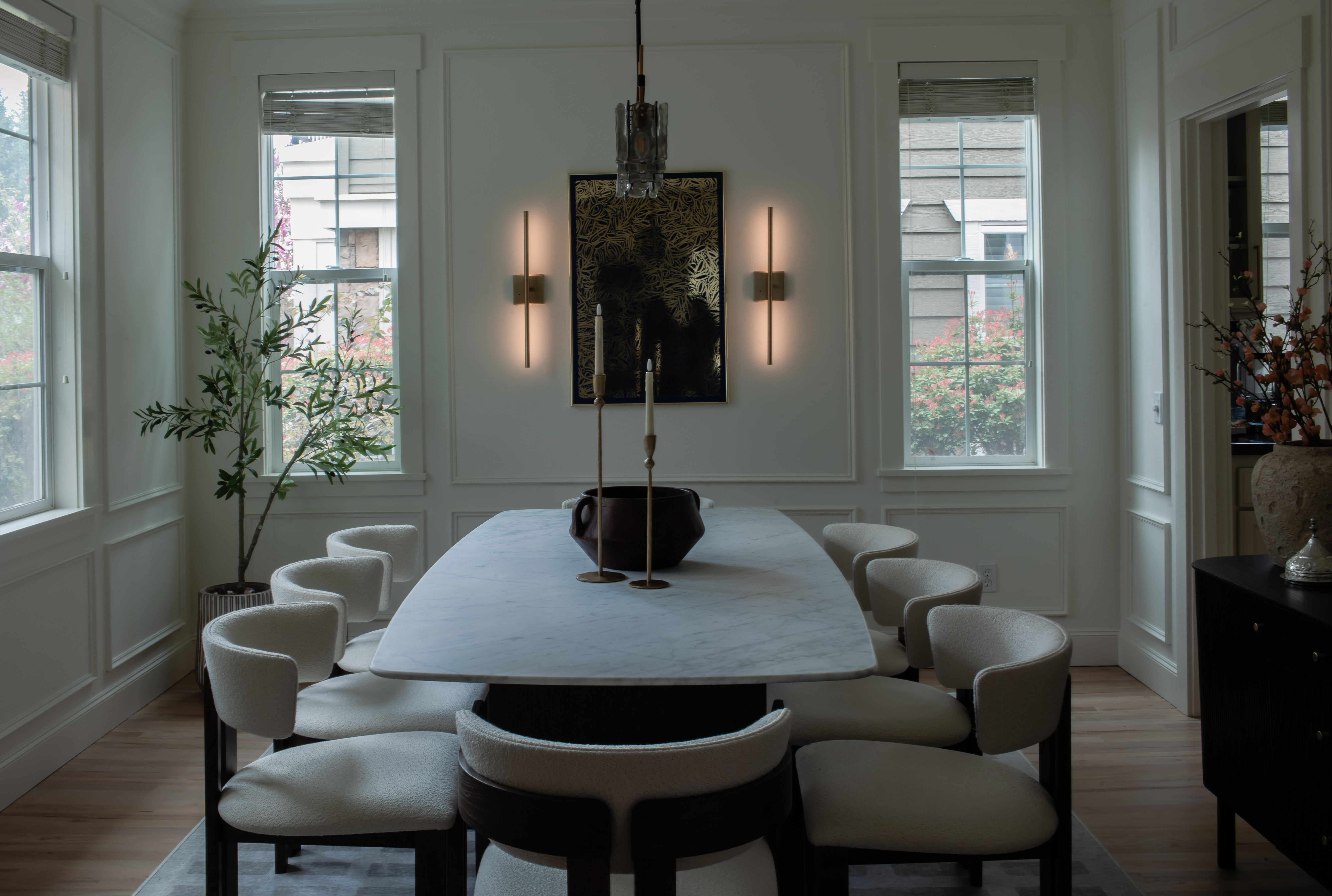 Contemporary kitchen remodel in Kirkland WA featuring modern fixtures, custom cabinetry and elegant design by NM Design Studio